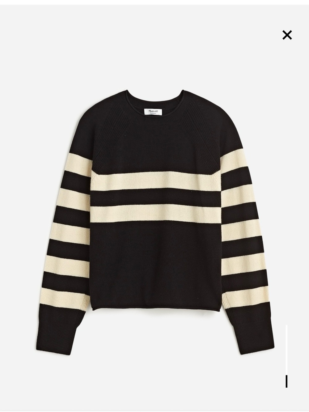 Madewell Cashmere Black & Cream Striped Crewneck Sweater - M